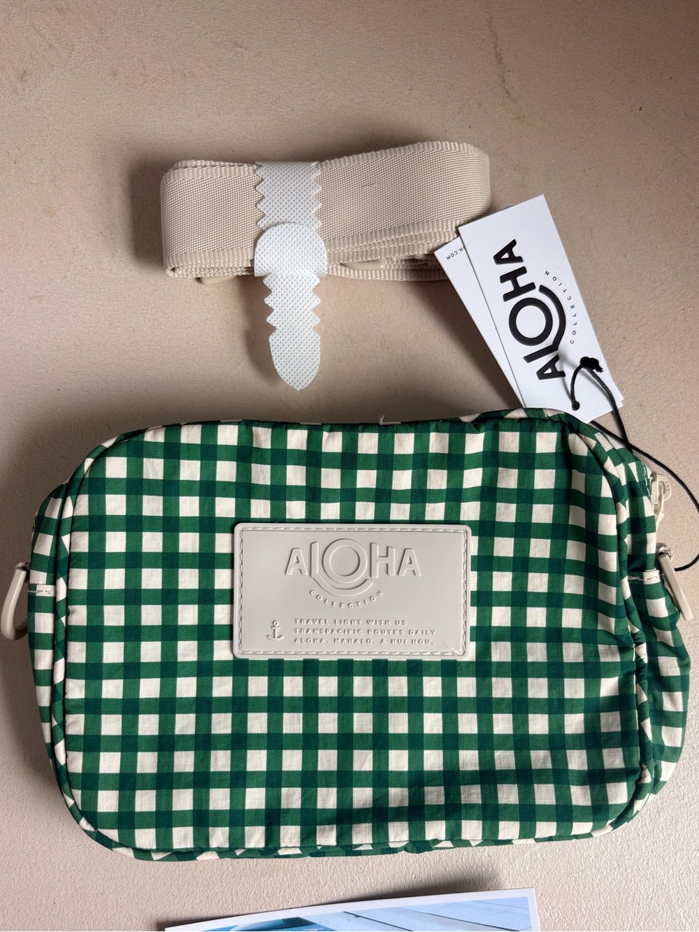 ALOHA Collection Green Gingham Nylon Crossbody Bag